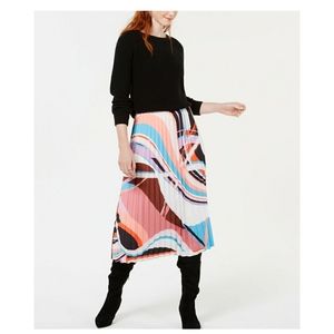 Bar III Printed Pleated Midi Skirt,